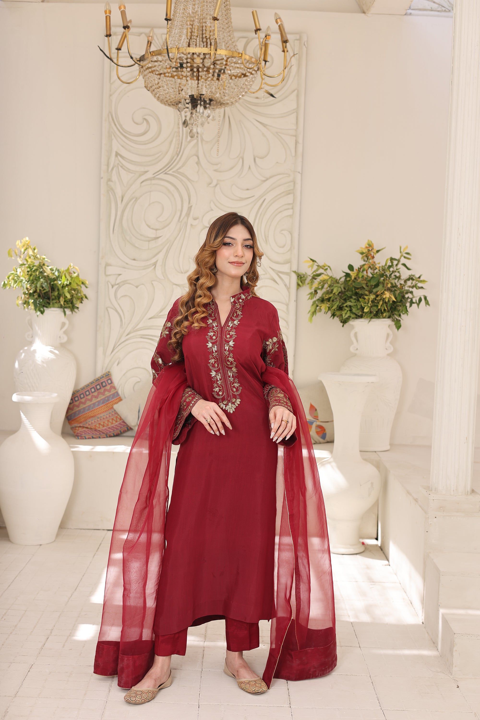 Burgundy Bloom Outfit for Women Soft Fabric Easy Fit – Sahar Adeel